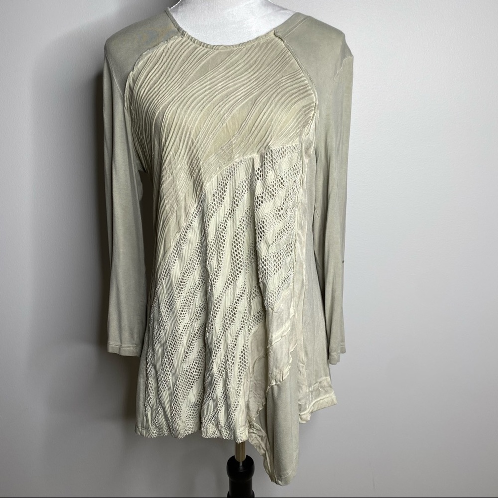 Alberto Makali asymmetrical tan long sleeve top size medium